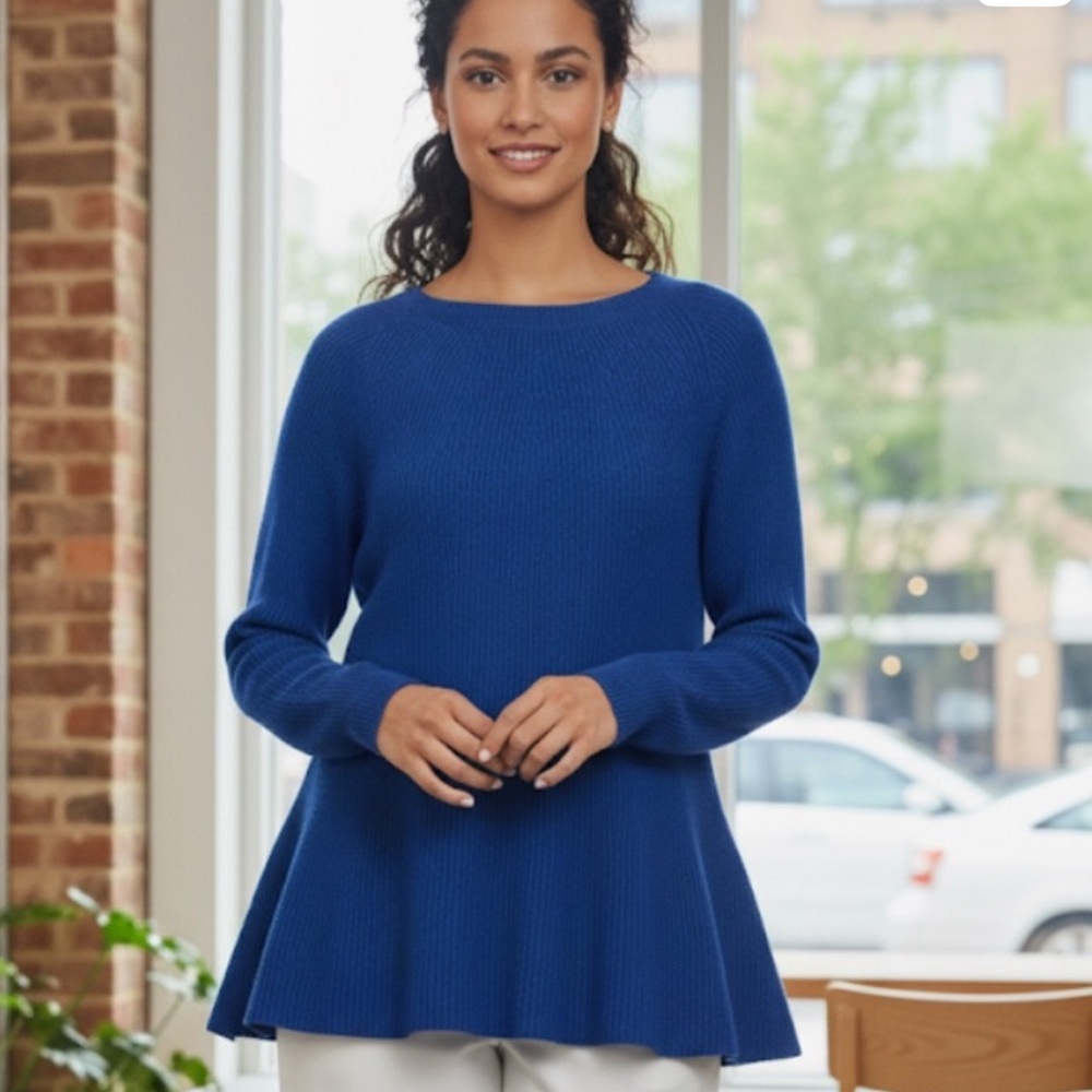 🎁  Pure Collection Cashmere Crew Sweater Oversized Fisherman Ribbed Cobalt blue